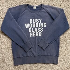 Vintage BAPE A Bathing Ape Busy Working Class Hero Faded Blue Sweatshirt Size L